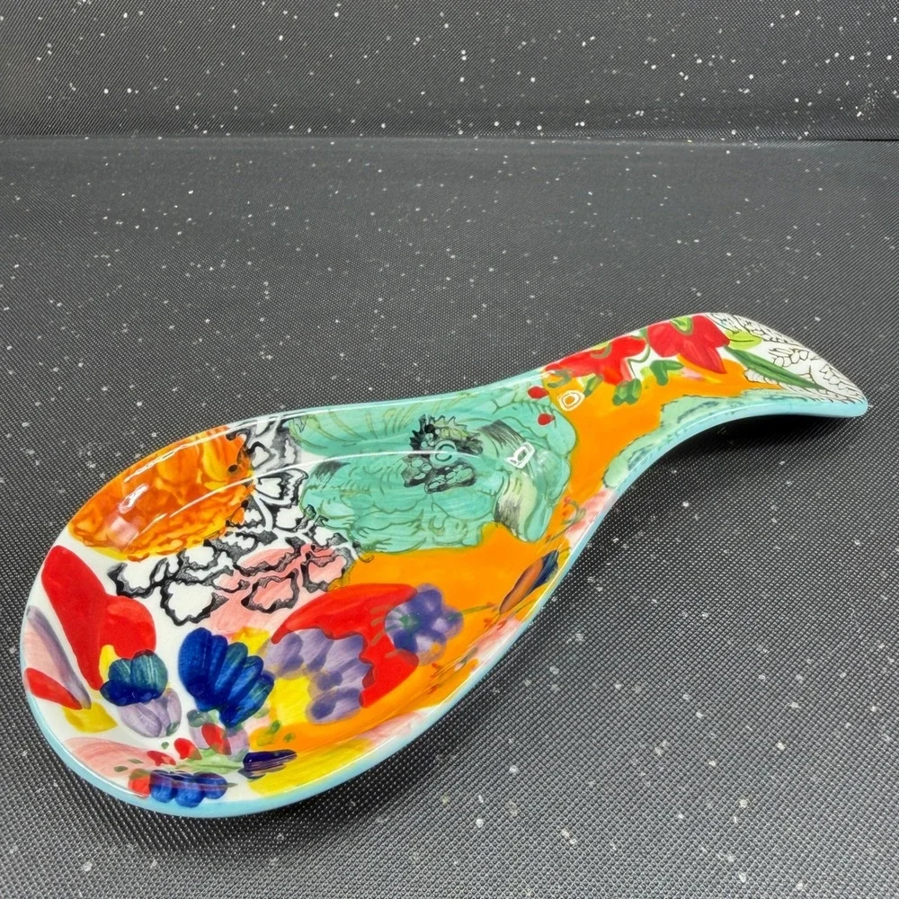 Anthropologie Abstract Floral Ceramic Spoon Rest Colorful Painterly Kitchen